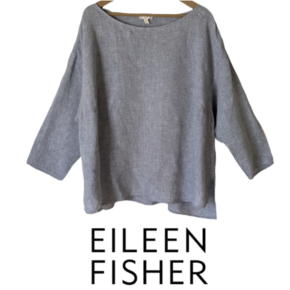 Eileen Fisher Chambray Boatneck Blouse